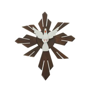 Divino Espírito Santo em Forma de Cruz em Madeira Marrom - 34x30cm