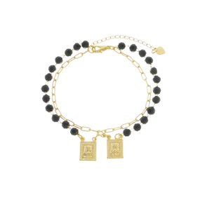 Escapulário de Pulso de Nossa Senhora do Carmo com Contas Cristal Pretas - Folheado