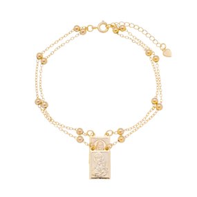 Escapulário de Pulso de Nossa Senhora do Carmo com Contas Douradas - Folheado