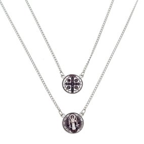 Escapulário de São Bento Redondo em Inox Preto e Branco - Tam G