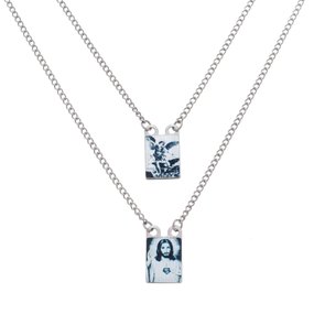 Escapulário de São Miguel Arcanjo e Sagrado Coração de Jesus em Inox - Preto e Branco