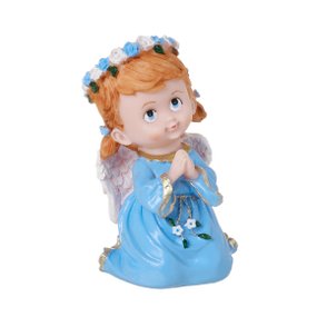 Imagem do Anjo da Guarda de Joelhos em Resina - Azul - 13cm