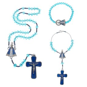 Kit de Nossa Senhora Aparecida com Terço, Dezena e Pulseira - Azul Claro