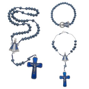 Kit de Nossa Senhora Aparecida com Terço, Dezena e Pulseira - Azul Marinho