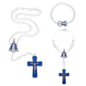 Kit de Nossa Senhora Aparecida com Terço, Dezena e Pulseira - Translúcido