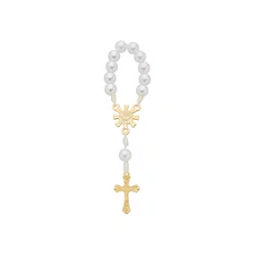 Kit Dezena Divino Espírito Santo Dourado Pérola Abs Branca 8mm 6un