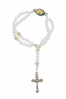 Kit Terço de Pulso de Nossa Senhora de La Salette Pérola Branco 3un