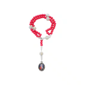 Kit Terço de Pulso de Jesus Misericordioso Vermelho e Conta Cruz - 3Un