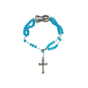 Terço de Pulso de Nossa Senhora Aparecida com Aureóla com Contas Azul Claro - 2un