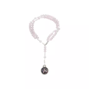 Kit Terço de Pulso de Santa Teresinha e Contas Cristal Rosa Bebê - 2Un