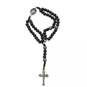 Kit Terço de Pulso de São Carlo Acutis Preto com Entremeio Chumbo - 3Un