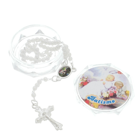 Lembrança de Batismo com Terço e Caixinha do Anjo da Guarda - Branco