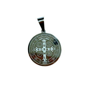 Medalha de São Bento Gravada a Laser em Inox Prata - Tam G