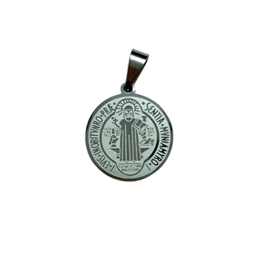 Medalha de São Bento Gravada a Laser em Inox Prata - Tam P
