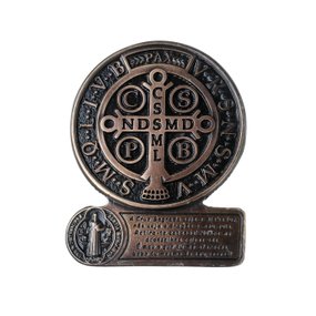 Medalha Decorativa de São Bento com Oração em Metal Envelhecido 10cm
