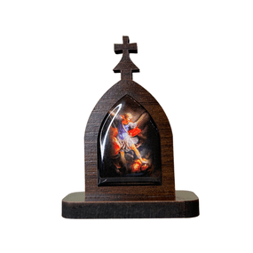 Mini Capela de São Miguel Arcanjo em MDF - Marrom Escuro