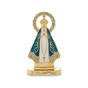 Pedestal de Nossa Senhora Aparecida para Carro em Metal com Strass - 5cm