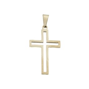 Pingente de Cruz Vazada com Detalhes Brancos em Inox - Dourado