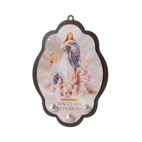 Porta-Chaves de Nossa Senhora da Imaculada Conceição em MDF Marrom Escuro - Resinado