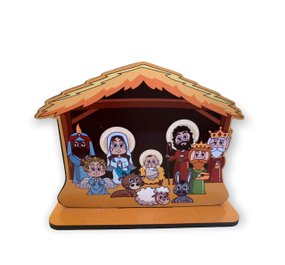 Presépio Infantil em MDF Colorido com 10 Personagens - 7,5cm