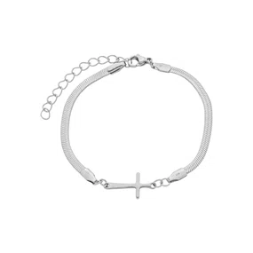Pulseira com Entremeio de Crucifixo em Inox Prata