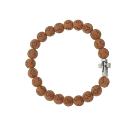 Pulseira com Medalha da Palavra Fé com Contas Cruz Marrom - 3un