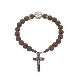 Pulseira da Medalha das Duas Cruzes com Detalhe em Strass - Marrom Escuro - 3Un