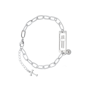 Pulseira com Medalha de Cruz Vazada Retangular - Inox - Importada