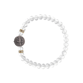 Kit Pulseira da Medalha de São Bento com Elástico Cristal Translúcido - 3Un
