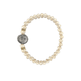 Kit Pulseira da Medalha das Duas Cruzes com Contas Cristal Caramelo - 3Un