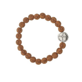 Pulseira da Medalha das Duas Cruzes com Contas Cruz Marrom - 3un