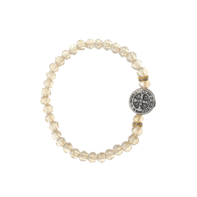 Kit Pulseira da Medalha de São Bento com Contas Cristal Caramelo - 3Un
