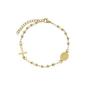 Pulseira da Medalha de São Bento com Contas em Inox - Dourado