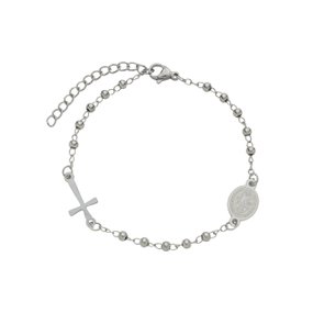 Pulseira da Medalha de São Bento com Contas em Inox - Prata