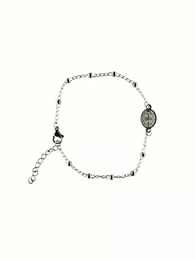Pulseira da Medalha de São Bento com Contas em Inox - Prata