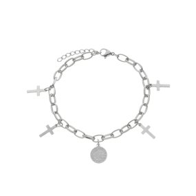 Pulseira da Medalha de São Bento e Cruz em Inox - Prata