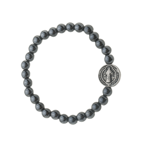Kit Pulseira da Medalha de São Bento em Hematita e Elástico - 2Un
