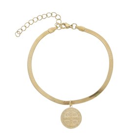 Pulseira da Medalha de São Bento Gravada a Laser em Inox - Dourado