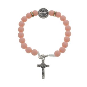 Pulseira da Medalha de São Bento Rosa com Strass e Crucifixo - 3Un