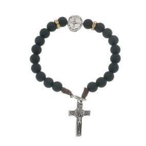 Pulseira da Medalha das Duas Cruzes com Strass - Preto - 3Un