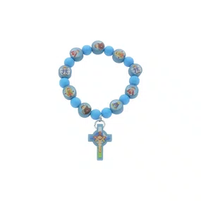 Pulseira de Elástico com Medalhas de Santos Variados - Azul Claro