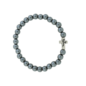 Kit Pulseira de Elástico com Pingente Fé e Contas em Hematita - 2Un