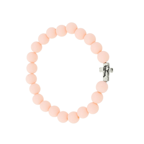 Pulseira de Elástico com Pingente Fé e Contas Rosa Fosco - 3Un