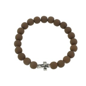 Pulseira com Pingente Fé e Elástico Contas em Marrom - 3un