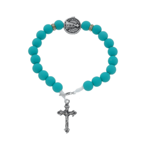 Pulseira de Nossa Senhora Aparecida com Crucifixo e Strass Verde Claro - 3un