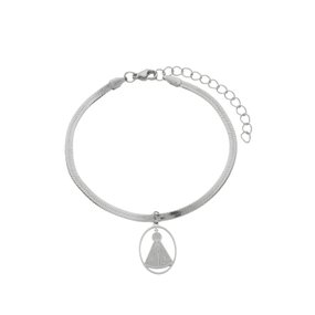 Pulseira de Nossa Senhora Aparecida com Pingente Vazado em Inox - Prata