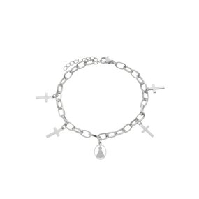 Pulseira de Nossa Senhora Aparecida e Cruz em Inox - Prata