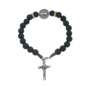 Pulseira da Medalha de São Bento com Detalhe em Strass - Preta - 3Un