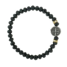 Kit Pulseira da Medalha de São Bento Preta com Detalhes em Strass - 3Un