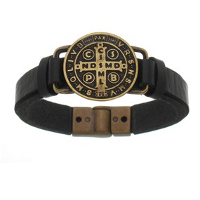 Pulseira de São Bento em Couro Preto Legítimo com Fecho de Imã